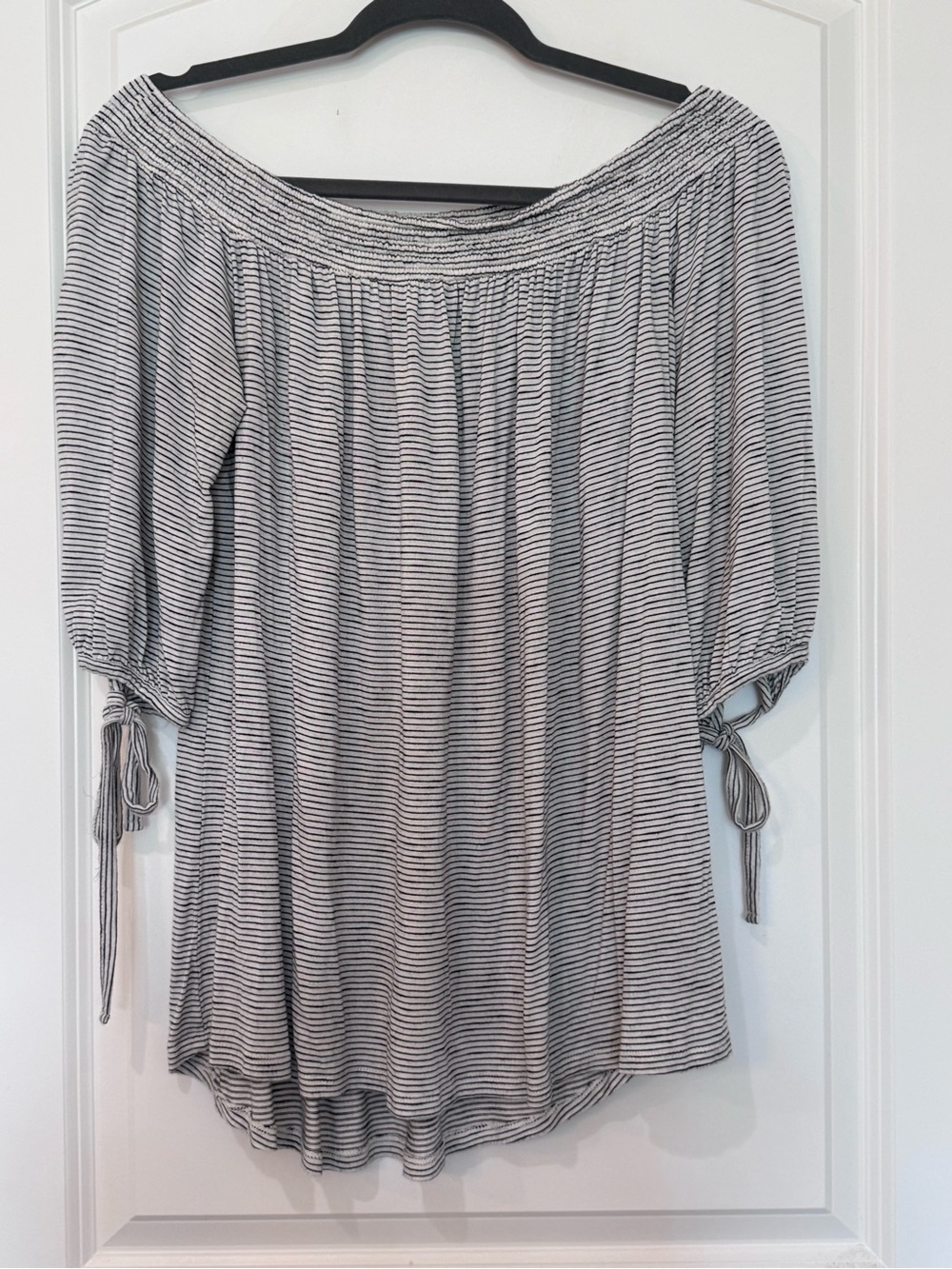 Knox Rose Black and White Striped Off-Shoulder Tunic